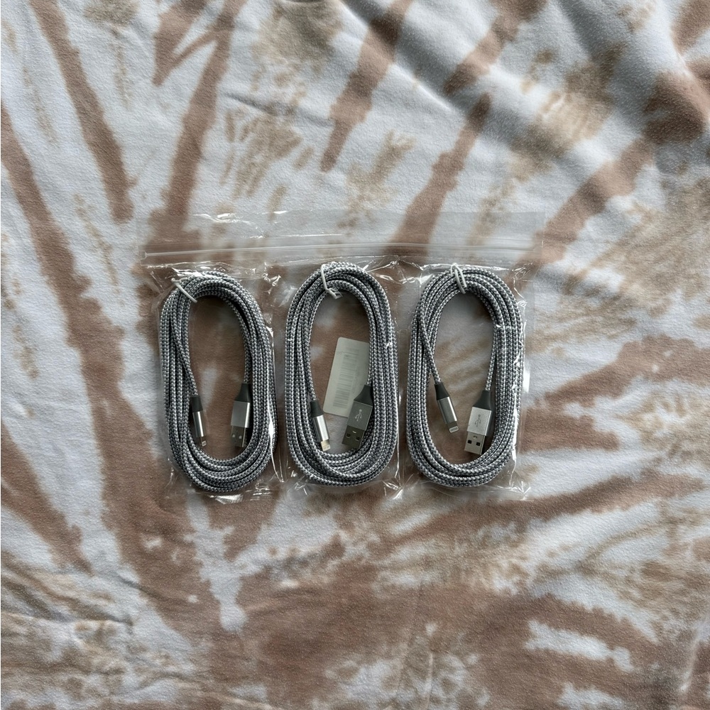 10ft Braided USB iPhone Charging Cables - Silver
